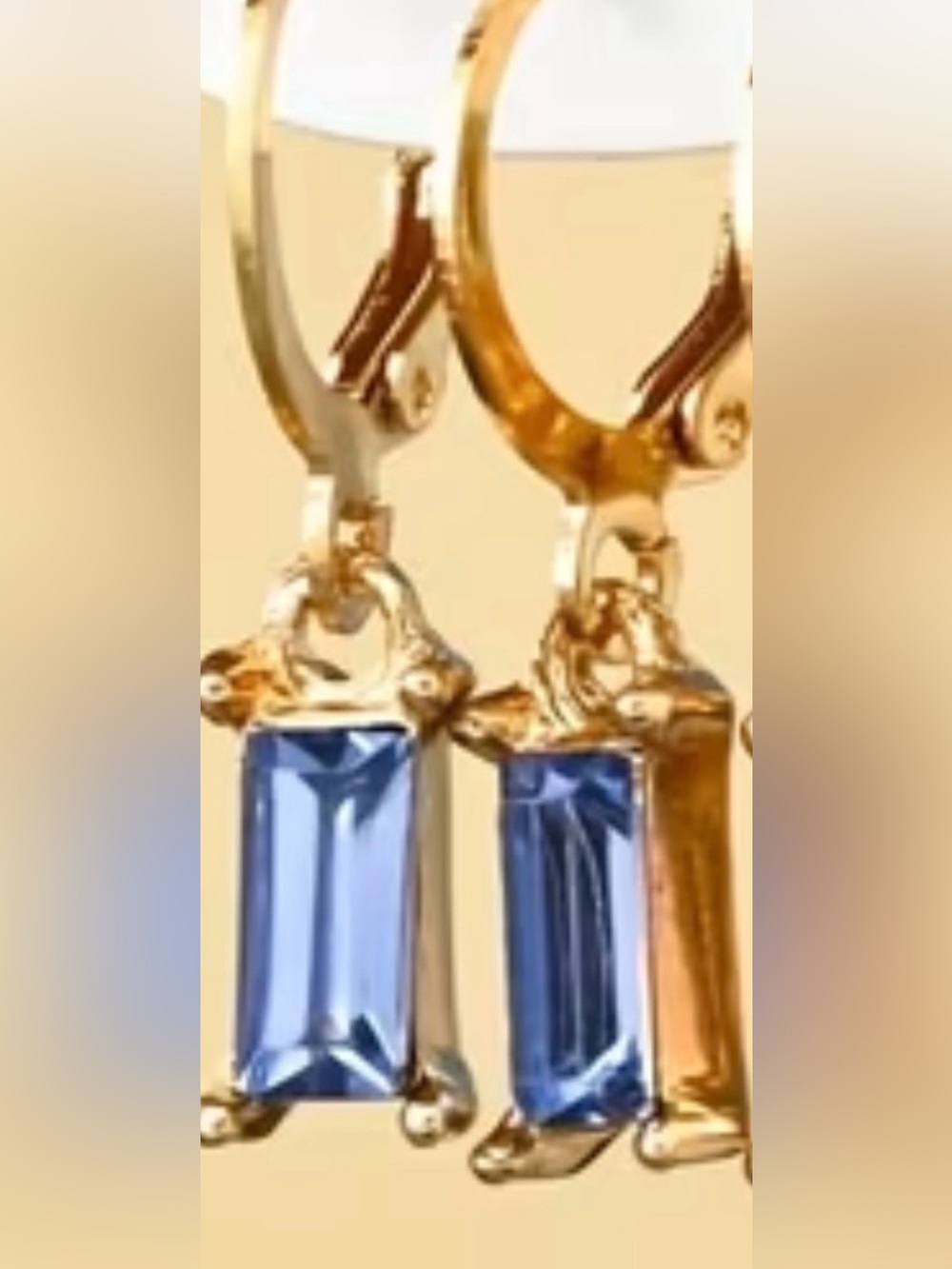 Gold Drop Earrings with Blue Crystal Accents